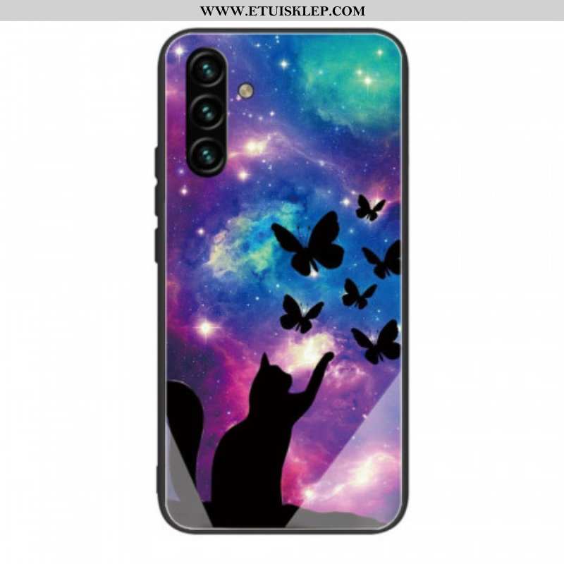 Futerały do Samsung Galaxy A13 5G / A04s Szkło Hartowane Kot I Motyle W Kosmosie